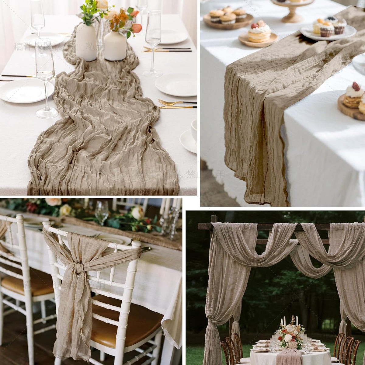 2 Pcs Nude Cheesecloth Table Runner - 120 Inch Boho Rustic Decor for Weddings & Parties