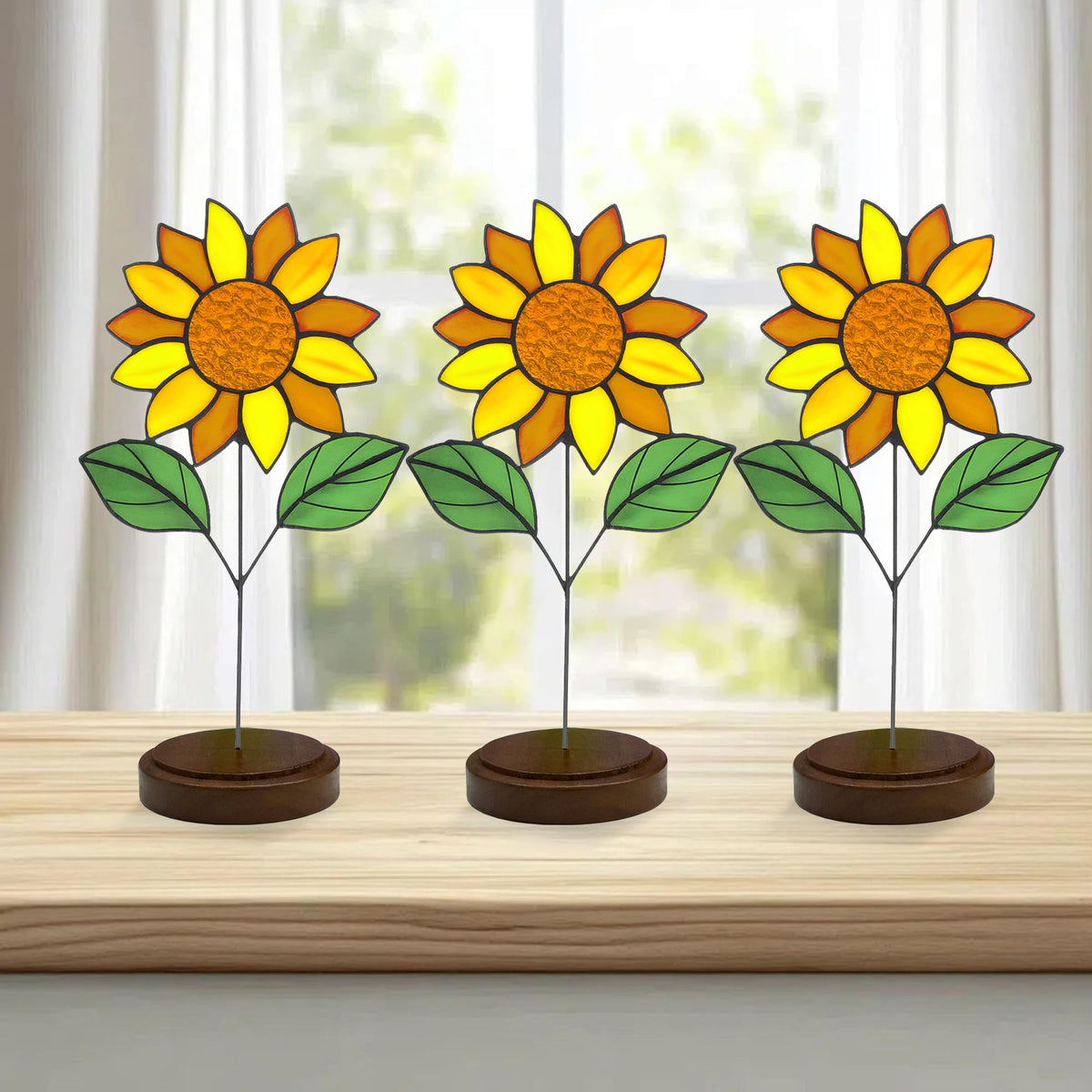 Verssure Stained Glass Flowers, Stained Glass Sunflower with Wood Base,Suncather Decor Mother's Day Birthday Gifts for Women, Home Party Tabletop Decorations