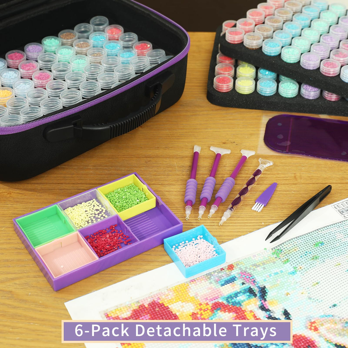 Douorgan Diamond Painting Storage Containers Accessories and Tools Portable Diamond Painting Organizer Shockproof Diamond Art Storage Case Beads Storage Box (60 Jars +120 Mini Jars)