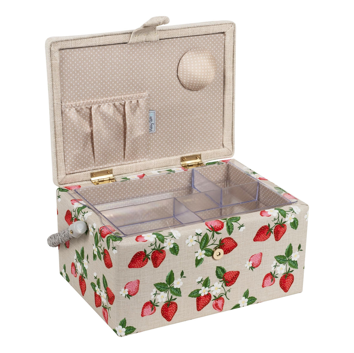 Hobby Gift Medium Sewing Box Craft Storage Box with Handle Internal Accessories Tray Pin Cushion and Pocket for Sewing Knitting and Hobby Supplies