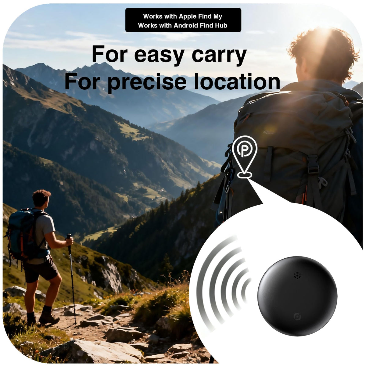 Bluetooth Tracker Works with Apple Find My & Android Find Hub – Key Finder for Keys & Pet Collar, No Monthly Fee, Loud Alarm, Replaceable Battery(2 Pack, Black)