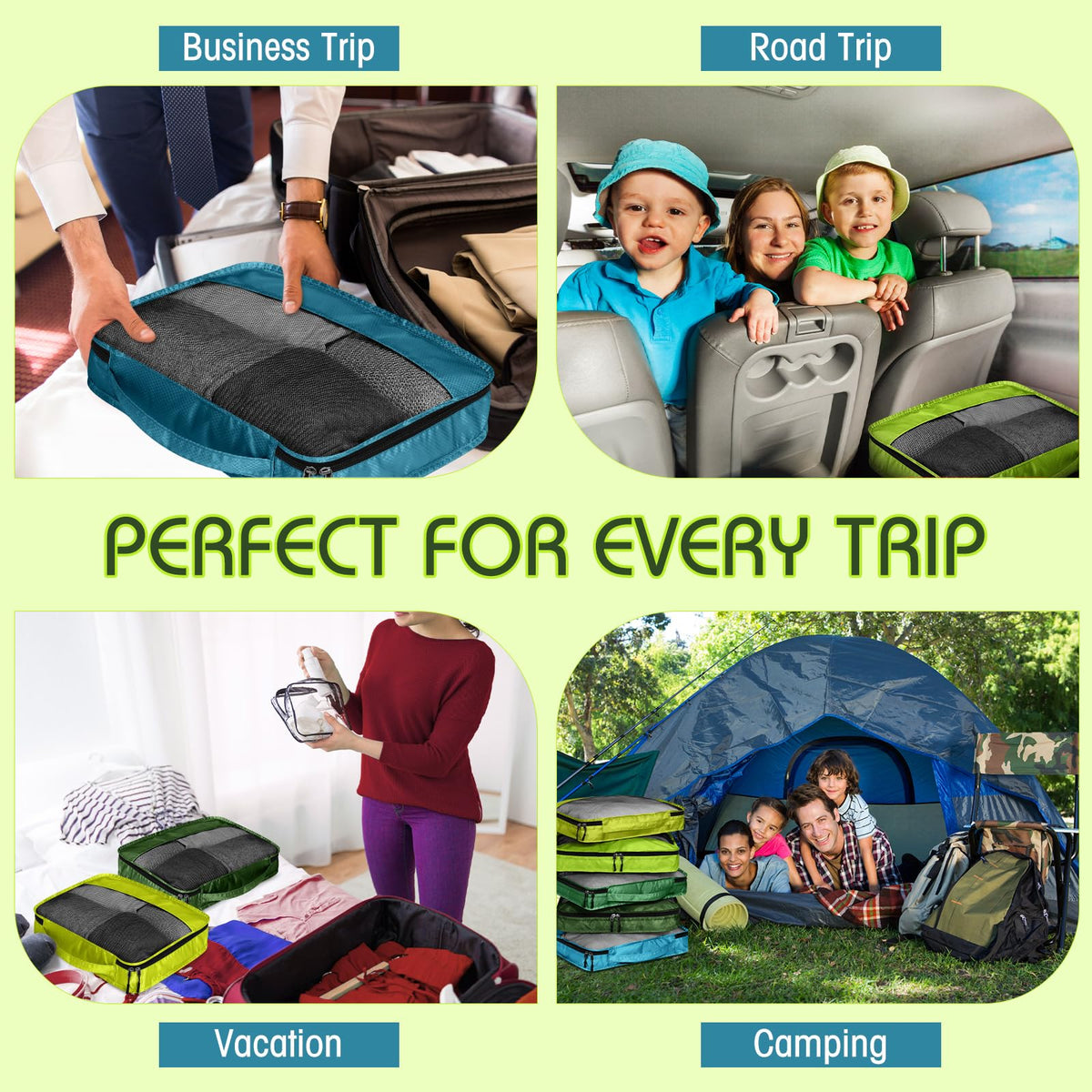 Bulyoou 5 Pcs Packing Cubes for Suitcase Large Travel Cubes Carry on Luggage Organizer Bags for Clothes Accessories(M,Green)