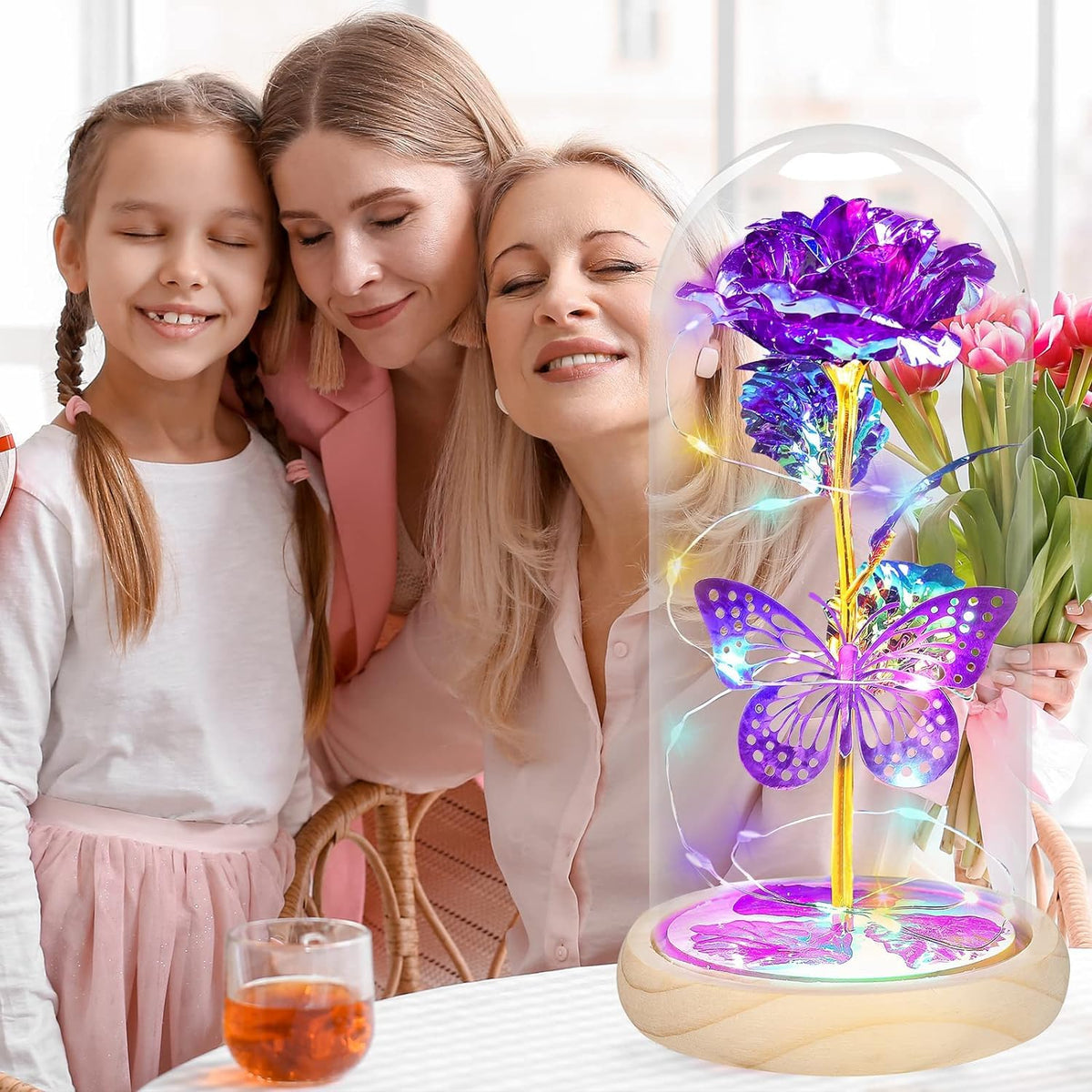 QUNPON Mothers Day Rose Gifts for Mom Flowers Rose Gifts for Women,Birthday Gifts for Women,Purple Butterfly Flowers for Mother Day Flower Gifts from Daughter Son,Gift for Mom,Sister,Her,Grandma,Wife