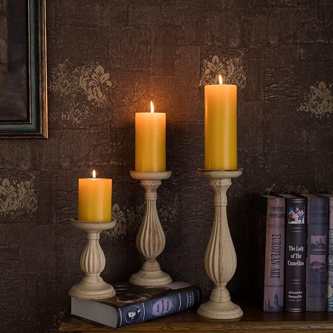 MOZEAL 3" x 4" Hand-Poured Unscented Candle,Dripless Pillar Candle Set of 3,Long Clean Burning,Approx 72 Hours Burn Time,Rustic Country Style,Wedding,Dinner,Christmas and Home Decor,Yellow