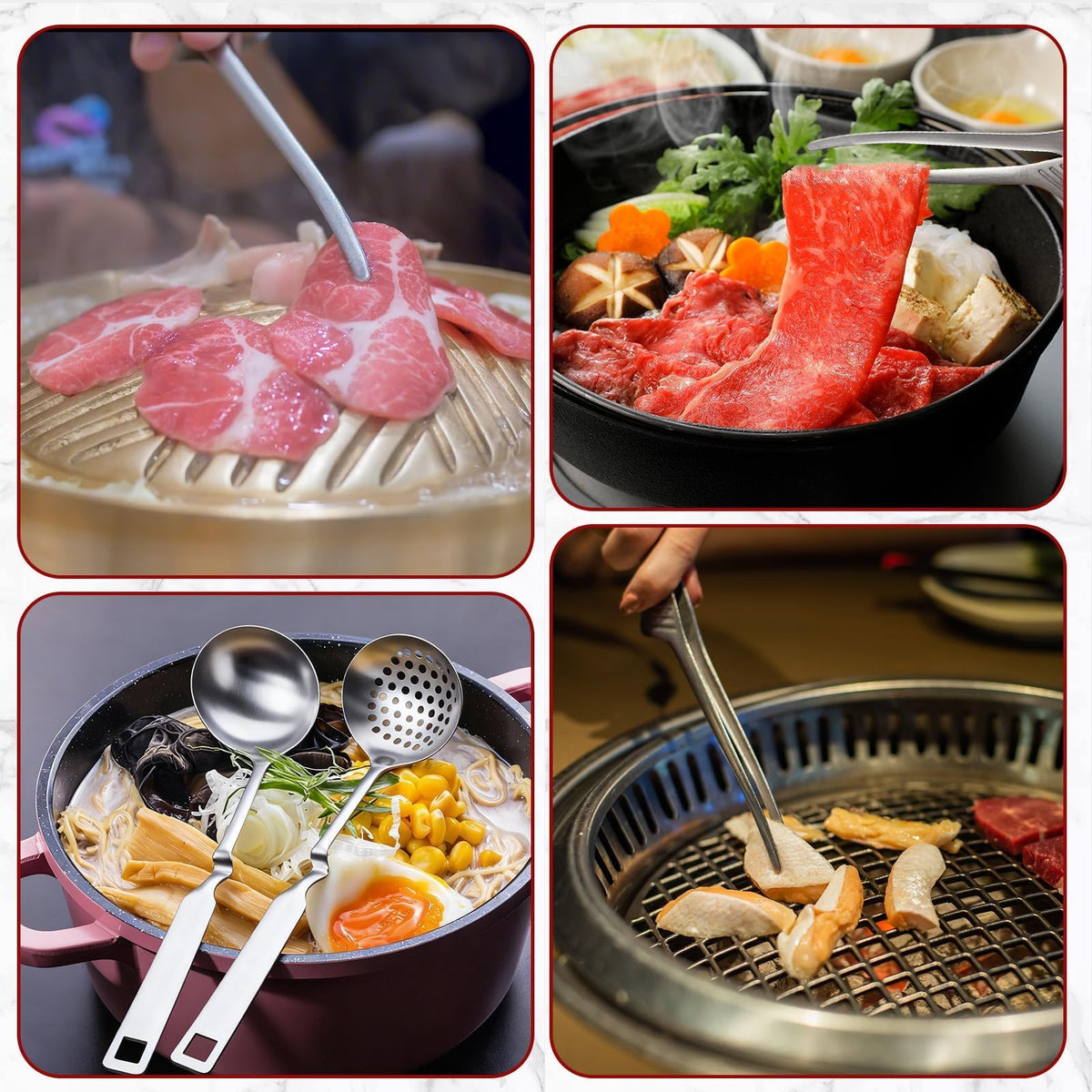 6 PCS Hot Pot Tongs and Spoons, Hotpot Utensil Kit Shabu Shabu Pot, Long-handled Holed Kitchen Utensils, Suitable for Kitchen Cooking, Barbecuing and Hot Pot