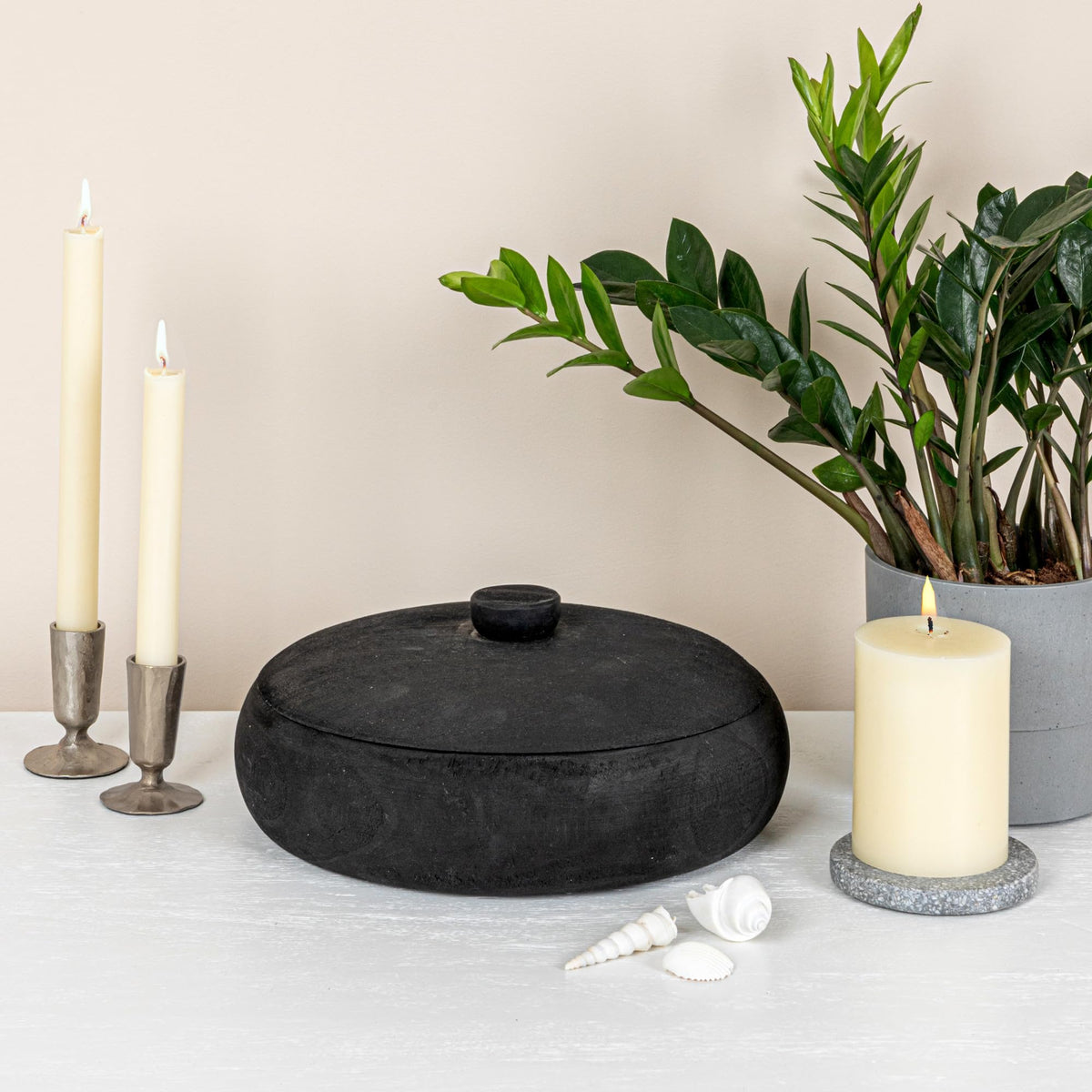 Creative Co-Op Decorative Paulownia Wood Container with Lid, Black