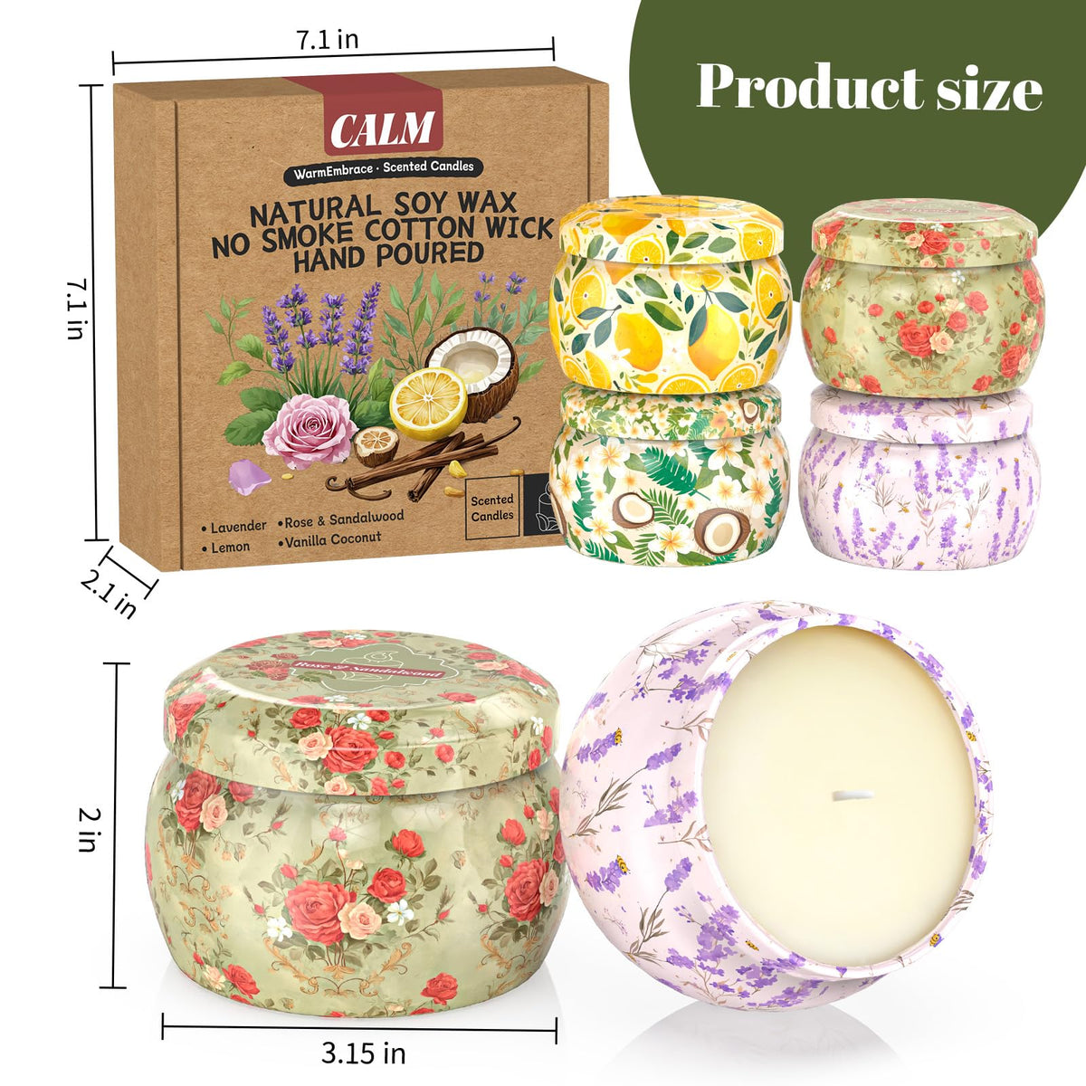 WarmEmbrace Scented Candles for Women, 4 Pack Soy Candle Set, 4.4OZ Candles for Home Scented, Candle Gift Set for Women, Lavender/Coconut and Christmas Holiday Candles, Valentines Day Gifts