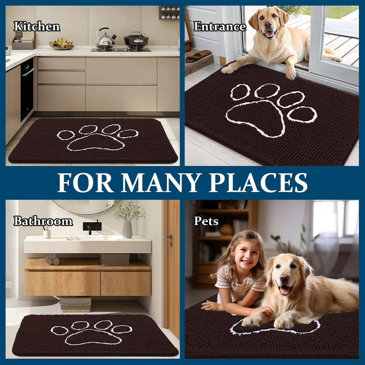 OLANLY Dog Door Mat - Absorbent Non-Slip Mud Mat for Paws | Quick Dry Chenille, 70x46, Brown