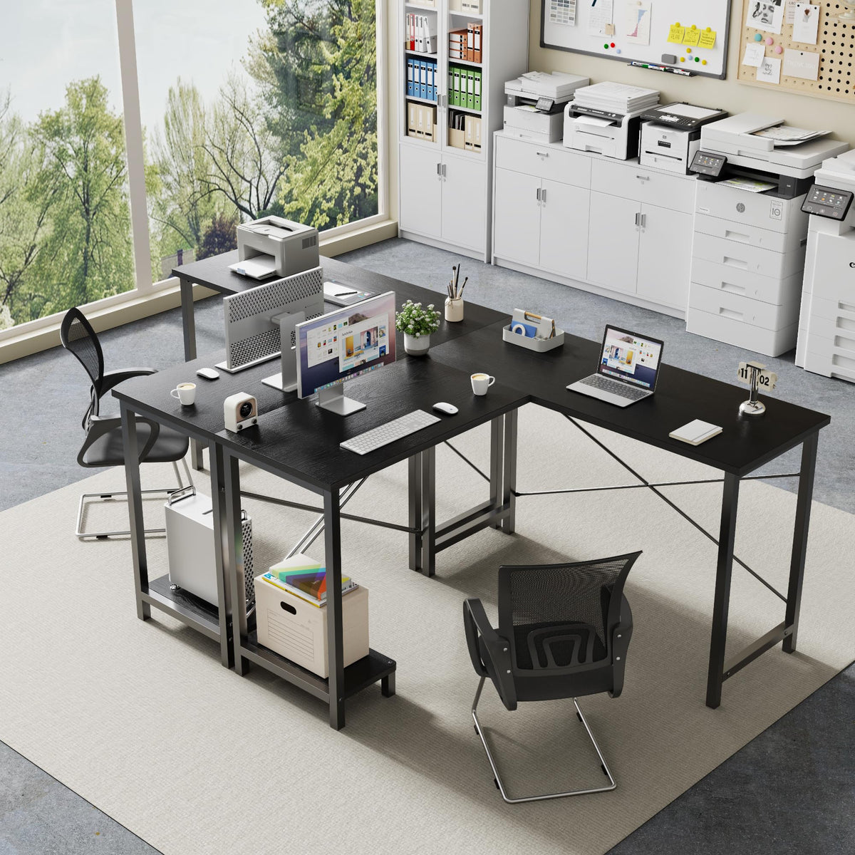 DUMOS L Shaped Desk, Computer Gaming Desks Corner Office Table with CPU Shelf for Home Study Writing Work Station 50 Inch, Black