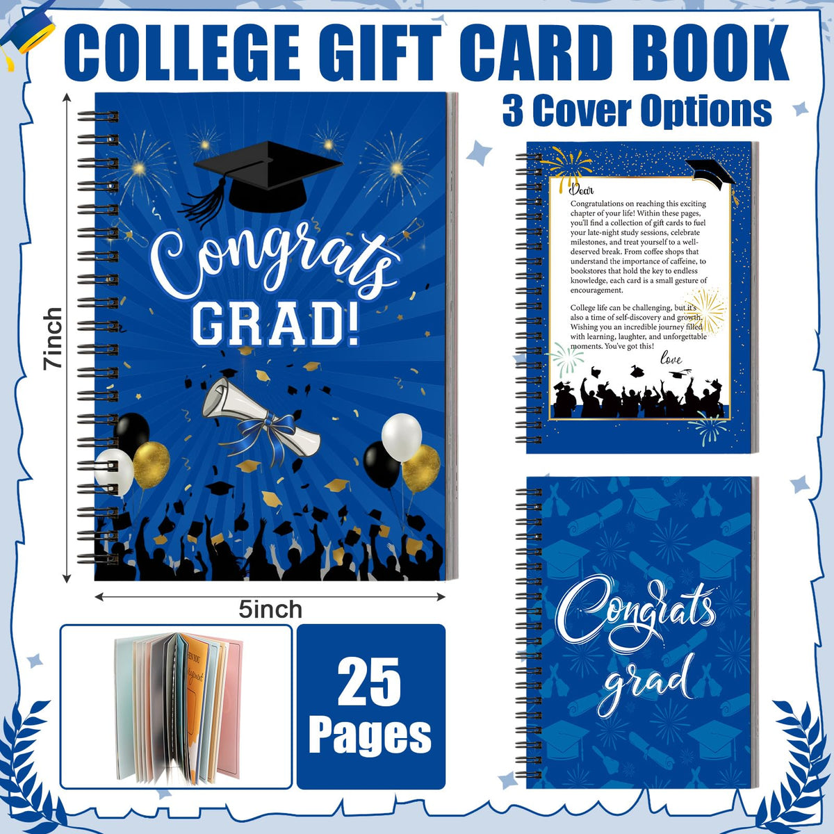 Zhanmai College Gift Card Book 7 x 5 Inch Graduation Gift Card Book 2026 College Survival Booklet Organizer Leaving Home High University School Birthday Care Package Cash Holder(Congrats Grad)