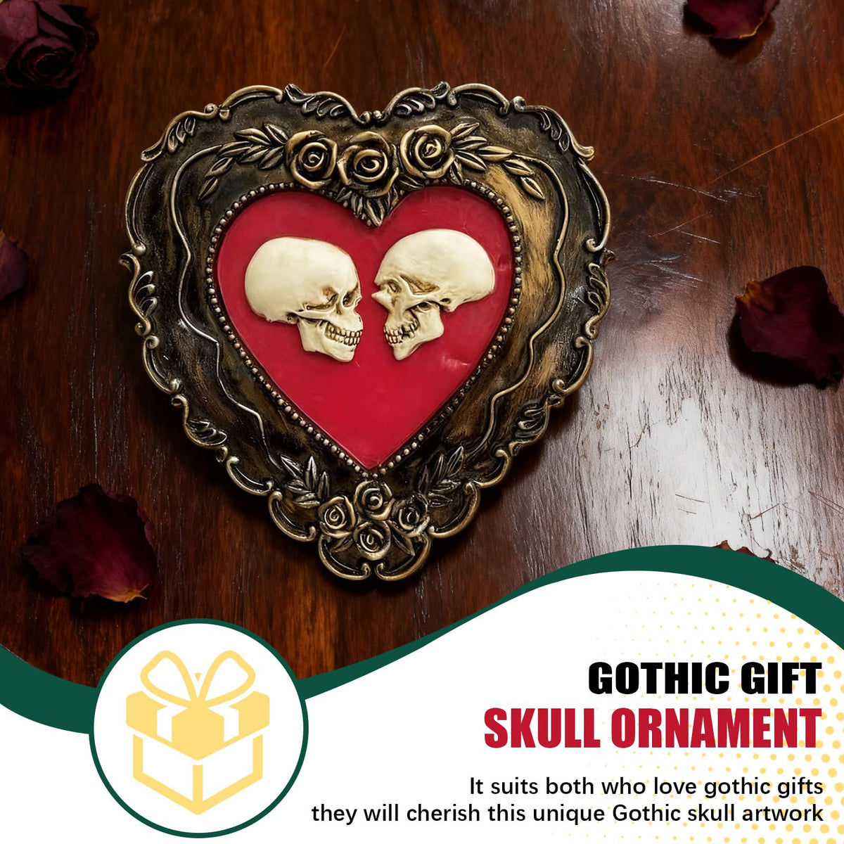 DEYNWAND Skull Heart Resin Sculpture, Unique Dark Heart Shaped Art Decoration for Friends, Colleagues, Loved Ones, Family Gothic Gifts (Skull)