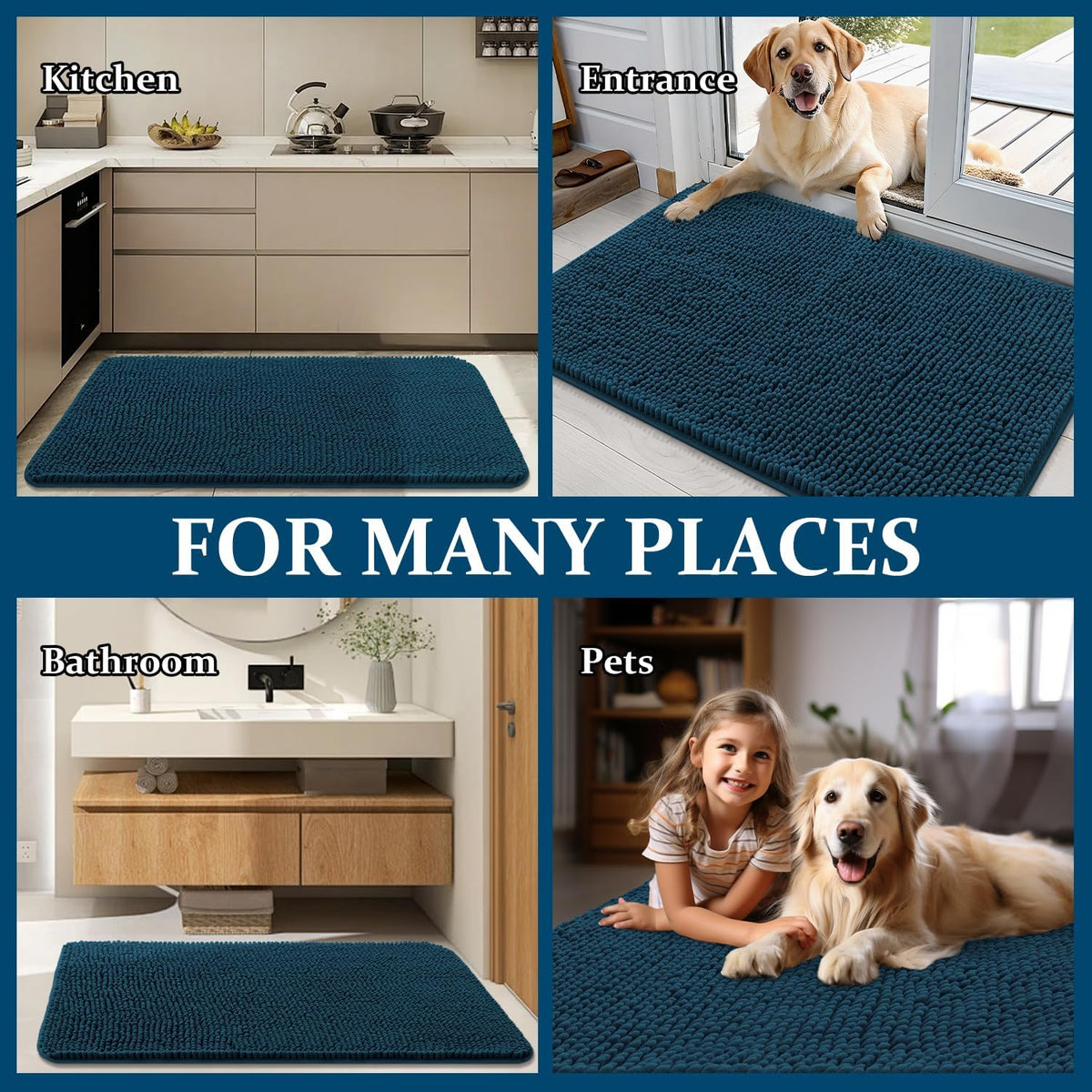 OLANLY Dog Door Mat - Absorbent Non-Slip Washable Doormat for Muddy Paws | 47x24 Atlantic Blue