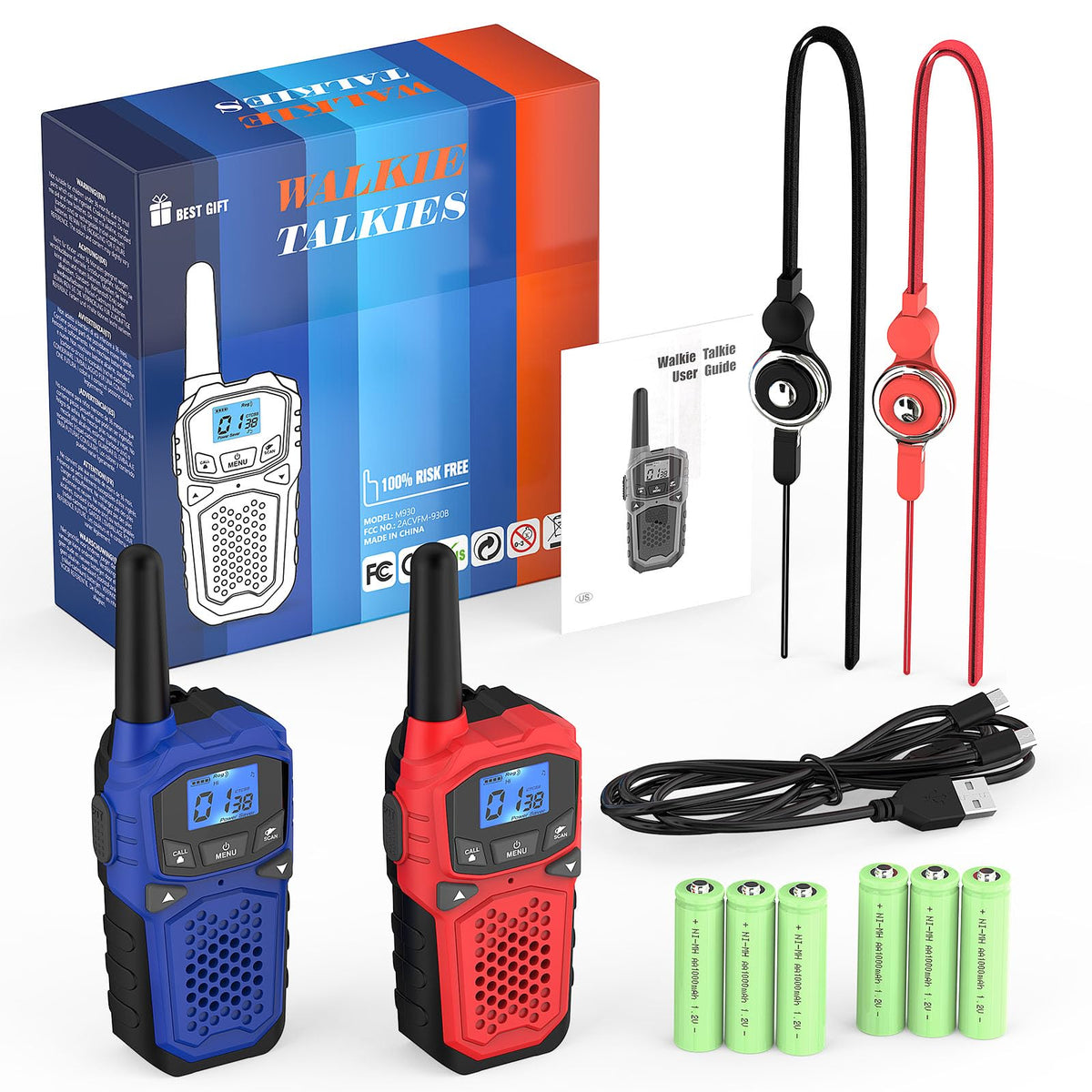Walkie Talkies for Adults- WokTok Long Range Two Way Radio for Camping Hiking Hand Held Hiking Accessories Camping Gear Xmas Birthday Gift for Kids,SOS Siren,NOAA Weather Alert,2 Radios