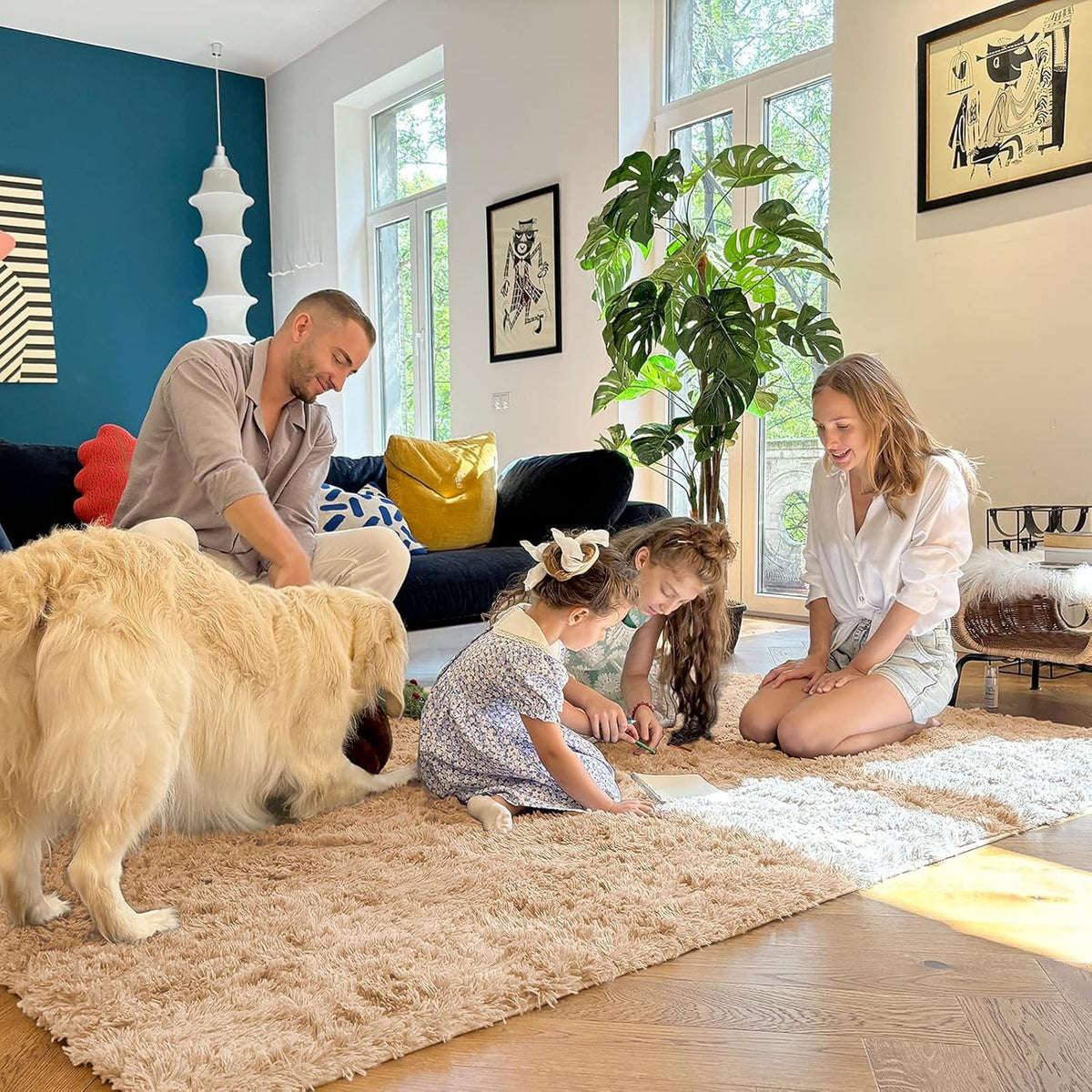 OLANLY Area Rug - Soft Fluffy Shaggy Design for Living Room & Bedroom | Machine Washable, Beige