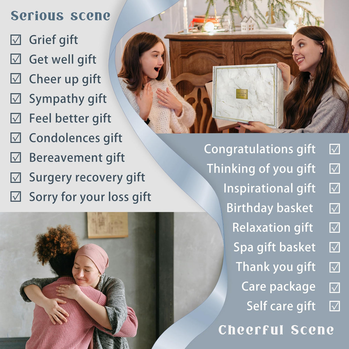 AHAGIFTREE Get Well Soon Gift Baskets For Women,Birthday,Mother's Gift, 12PC Sympathy Gifts, Care Package,Get Well Gifts for Women After Surgery,Grief,Condolences Gift Basket (grayish)