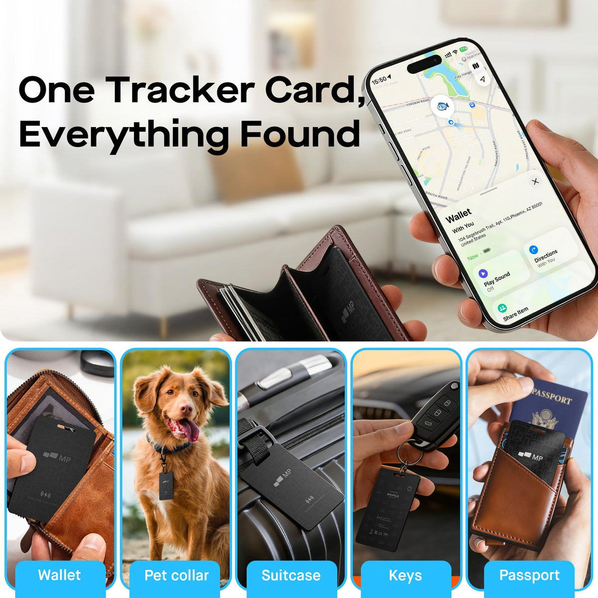 2026 Mobile Pixels Wallet Tracker Card, Works with (iOS and Android), Ultra Slim Rechargeable Bluetooth Tracker, Tracker Key Finder, Portable Item Locator for Wallet, Bags, Luggage (1- Pack)