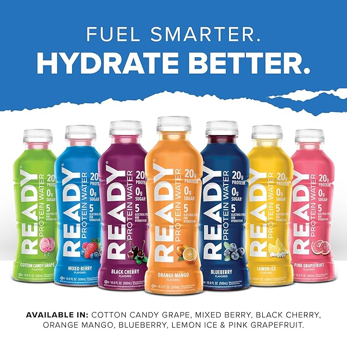Ready® Protein Water ??20g Whey Protein Isolate, Zero Sugar, Low-Calorie Sports Drink for Hydration & Recovery ??Electrolytes, Essential Amino Acids ??Orange Mango, 16.9 fl oz Bottles (12-Pack)