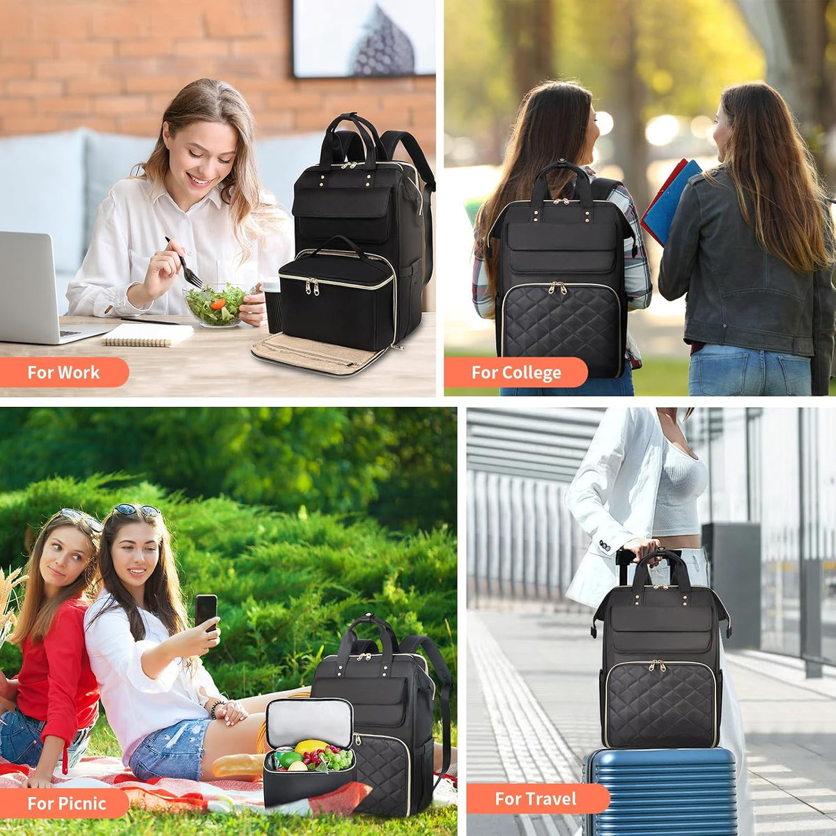 Backpack 15.6 Inch Backpack Backpack BERTASCHE Lunch for Women, Laptop with Insulated Cooler Lunch box, Nurse