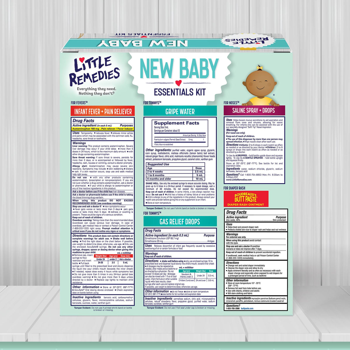 Little Remedies New Baby Essentials Kit with Saline Nasal Spray, Diaper Rash Cream, Gas Relief Drops, Gripe Water & More, Safe for Newborns