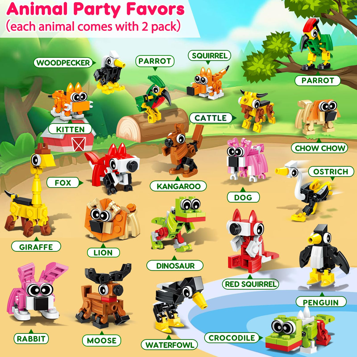 20PCS Mini Animal Building Blocks Party Favors for Kids 4-8 8-12 Birthday Goodie Bag Stuffers Classroom Treasure Box Toys Carnival Prizes Bulk Pinata Fillers Trinket End of Year Student Gifts Boy Girl