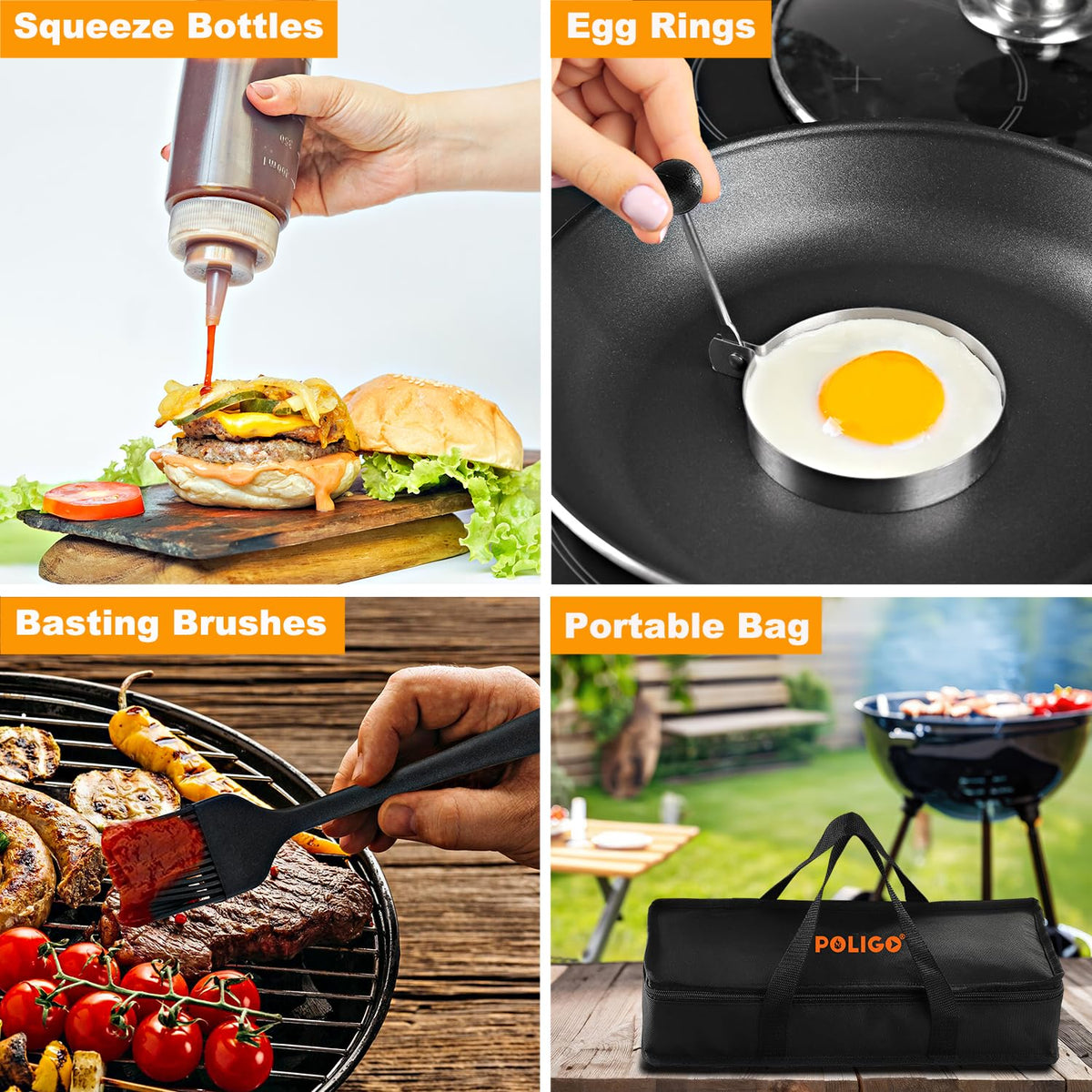 POLIGO 28PCS Griddle Accessories Kit, Flat Top Grill Accessories Set for Camp Chef, Grill Spatula Set with Enlarged Spatulas, Basting Cover, Scraper for Cooking Indoor or Outdoor Barbecue