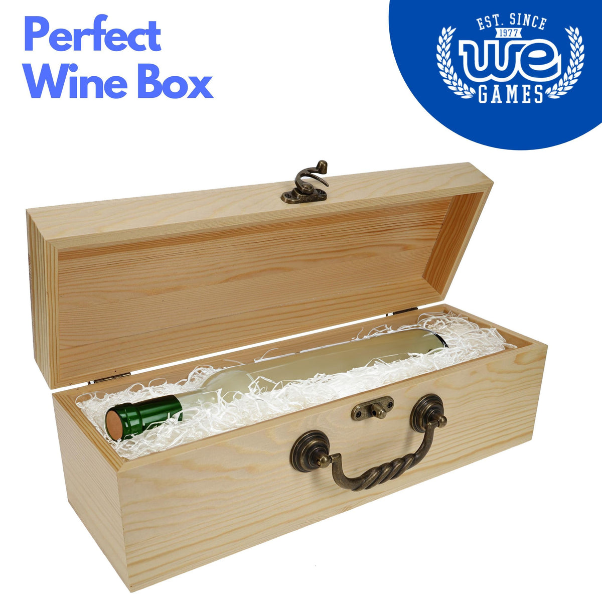 WE Games Large Wooden Box with Hinged Lid, Burnt Wood Finish Natural Stain, Keepsake Memory Box, Decorative Boxes for Living Room, Perfect for Gifts, Adults