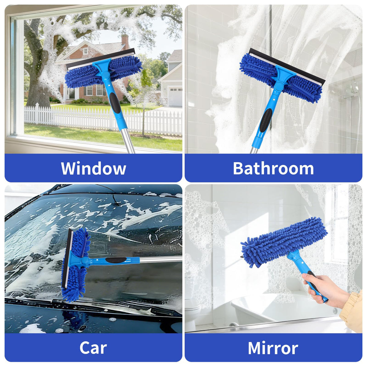 TIMIVO 109" Window Cleaning Squeegee Kit, Professional 2 in 1 Squeegee Window Cleaner with Extension Pole, Window Washing Kit with 2 Blade 2 Pads for Indoor & Outdoor High Windows Car Glass