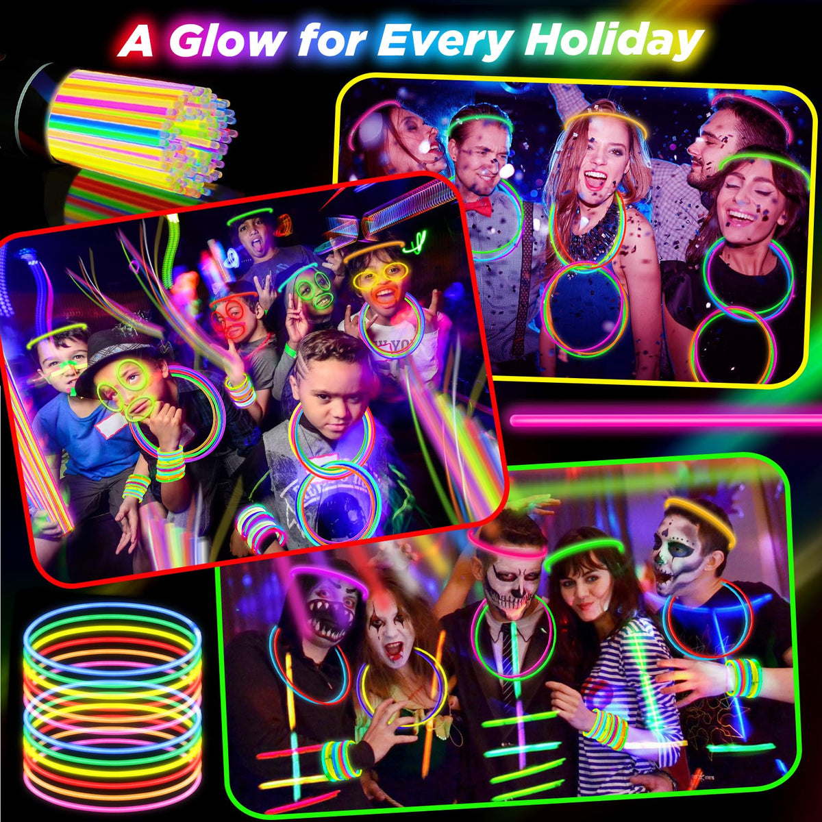 100Pcs Glow Sticks - 22 inch Glow In the Dark Sticks Party Supplies, Halloween Glow Party Pack for Kids with 9 Hours Duration, Halloween Party Favor Glow Necklace & Bracelet with 100Pcs Connectors