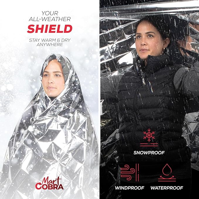 Emergency Blanket 4-Pack Space Mylar Blankets Survival Gear and Supplies Reusable Thermal Camping Hunting Essentials First Aid Car Emergency Kit Prepper Bug Out Bag Foil Warm Cat Cold Snow Winter