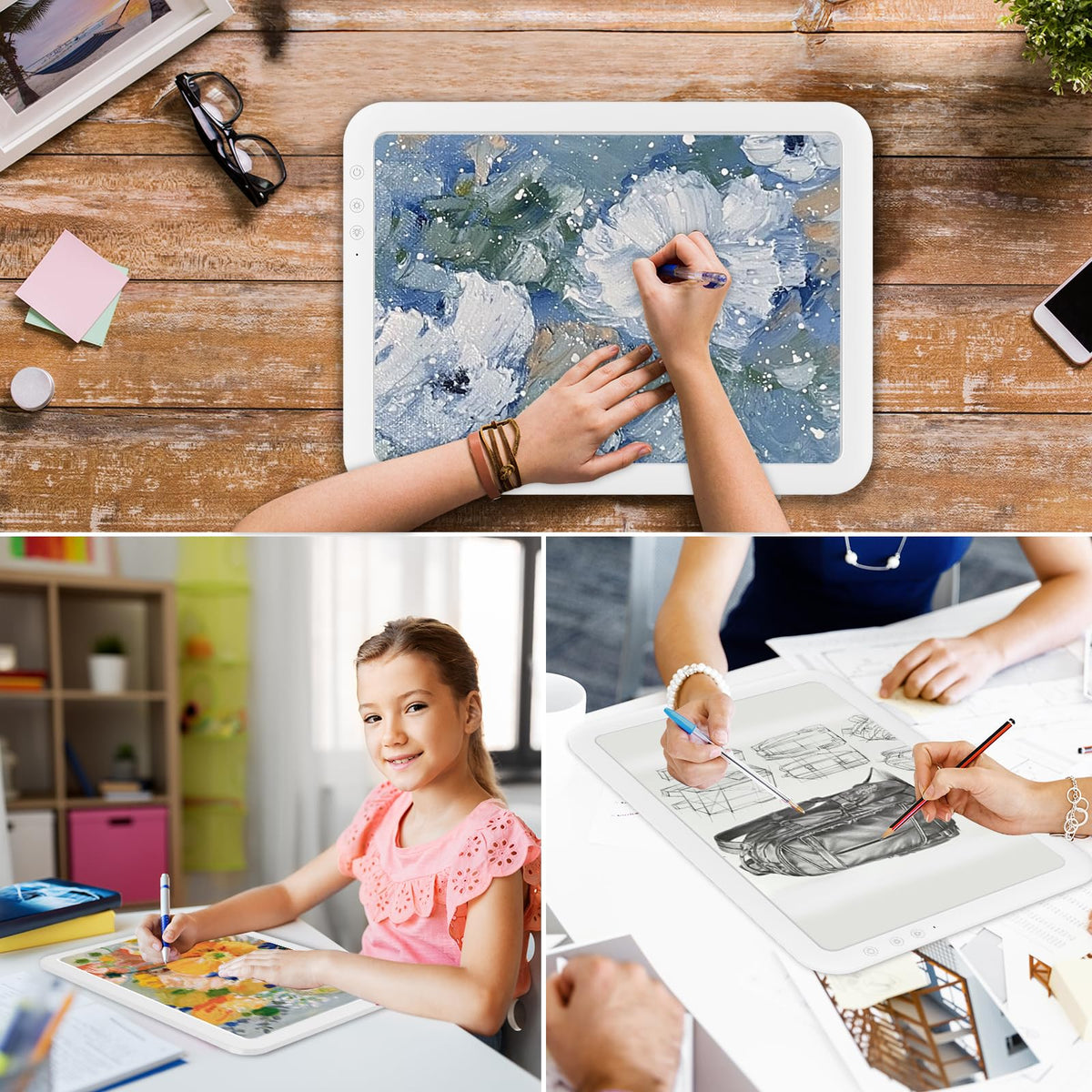 Rechargeable A3 LED Light Box with Carry Bag, elice Wireless Lightbox Drawing Light Table Light Pad Light Copy Board for Artist Sketching, Up to 6670 Lux Super Bright Lightpad for Cricut Weeding Vinyl