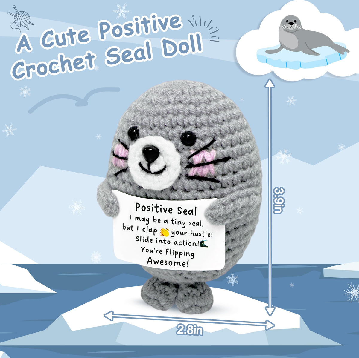 Inspirational Gifts for Women Men Teen - Handmade Emotional Support Crochet Seal, Positive Mothers Day Thanksgiving Gift, Cute Mini Stress Relief Desk Decor for Friend Coworker Her Him