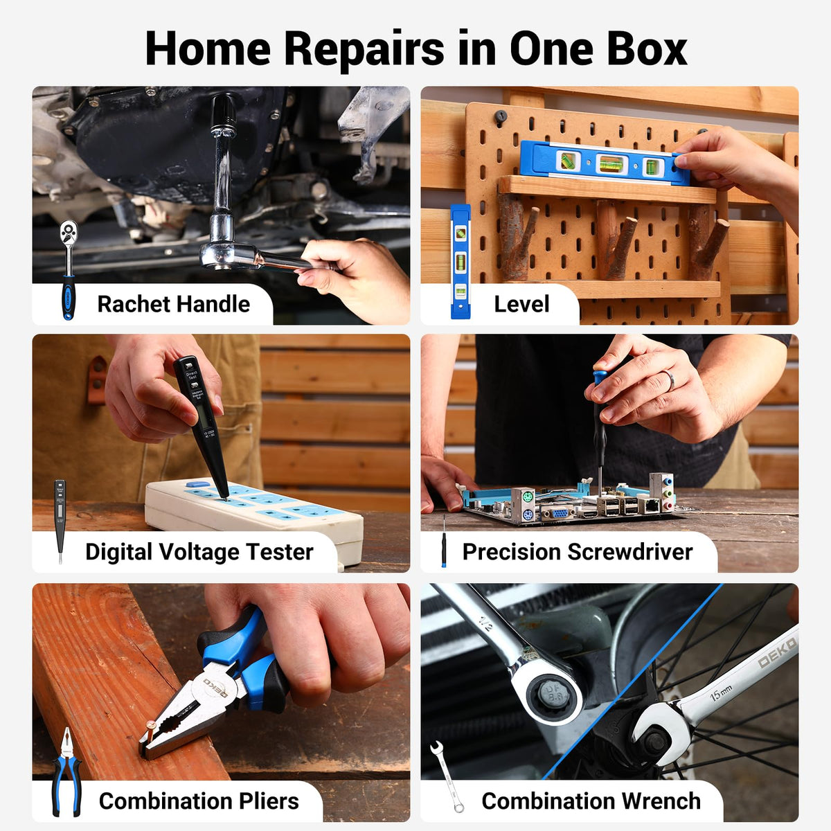 Tool Set: Tool Kit with 12V Cordless Drill, Hand Toolbox with storage case, Mechanic Tool set for Home Repairs, Blue