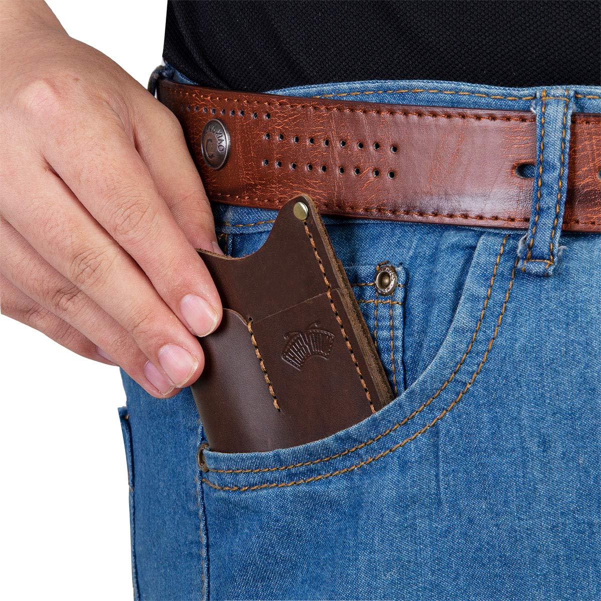 EASYANT Leather EDC Pocket Organizer Men Handmade Sheath Knife Holster Pouch Wallet Brown