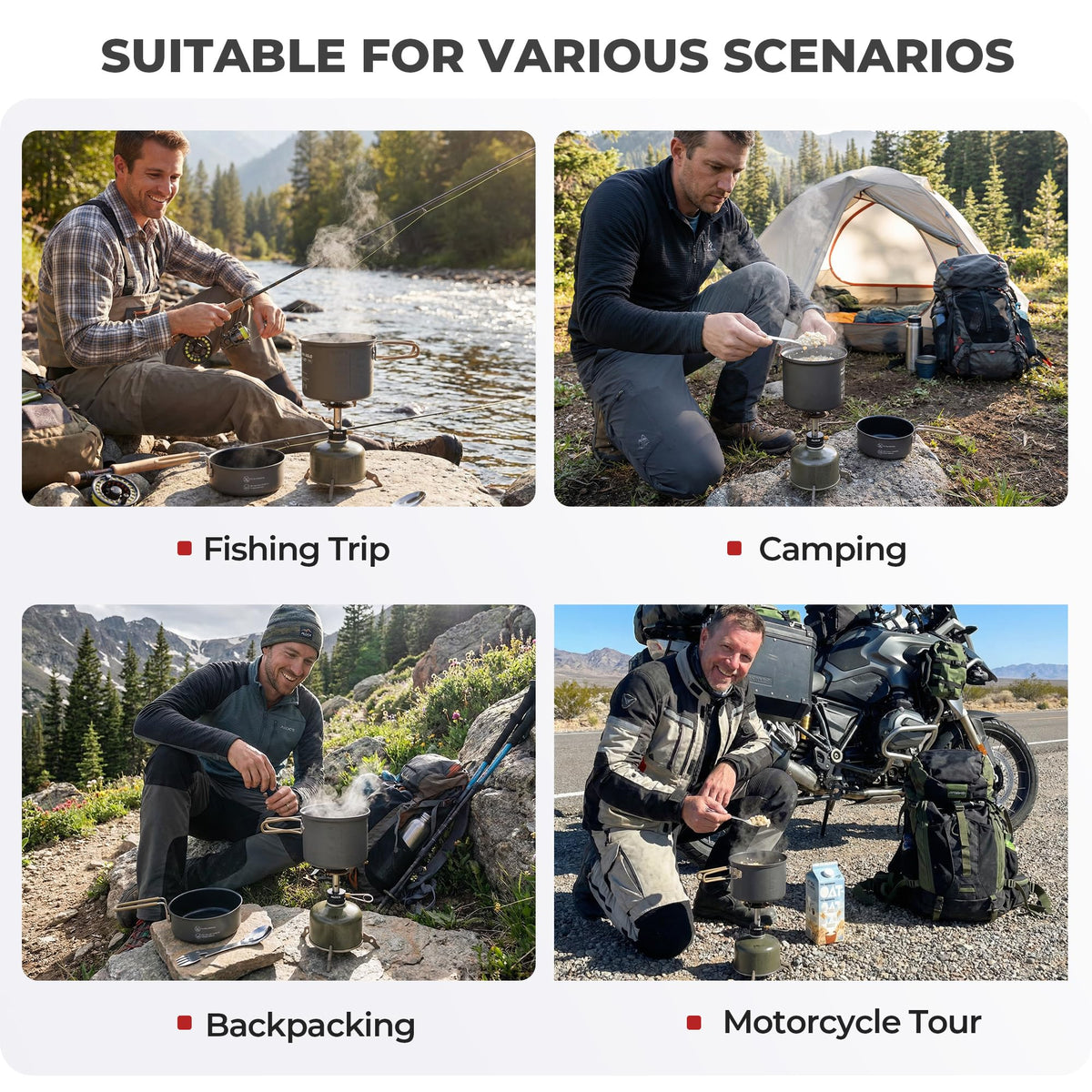 Alocs 9pcs Camping Cookware Kit, Non-Stick Lightweight Camping Pots with 3200w Stove, Igniter & Gas Canister Stand, 5-in-1 Utility Spork for Hiking, Solo Camping, Backpacking, Outdoor Cooking, Picnic
