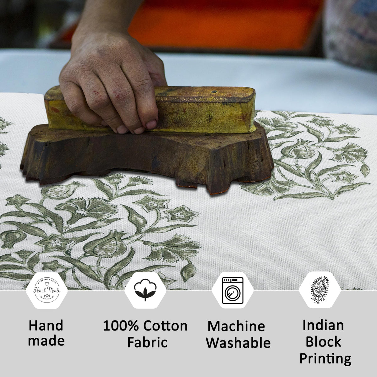 CPC Sage Green Block Print Throw Cushion Cover 20 x 20 Inch Set 2 - Decorative Boho Floral Pillow Case for Living Room, Bed, Sofa, Couch, Home Decor Cushion Cover Gift for Spring, Mother's Day
