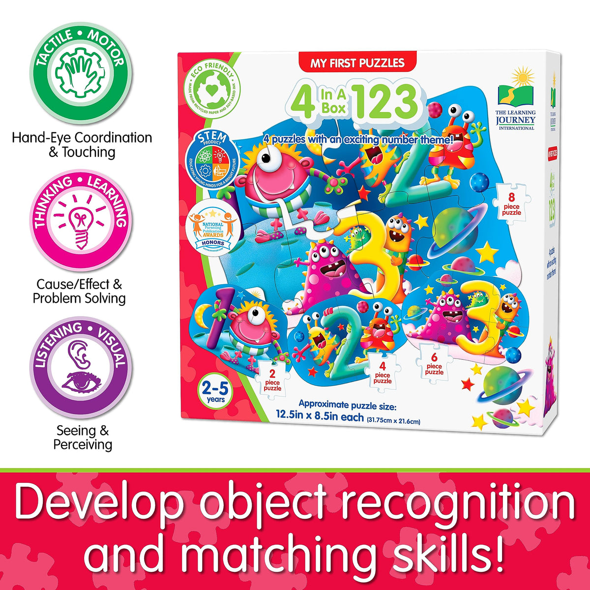 The Learning Journey My First 4-in-A-Box Puzzle - 123 - Puzzles for 2 Year Olds - STEM Educational Toddler Toys & Gifts for Boys & Girls Ages 2 and Up - Award Winning Puzzles