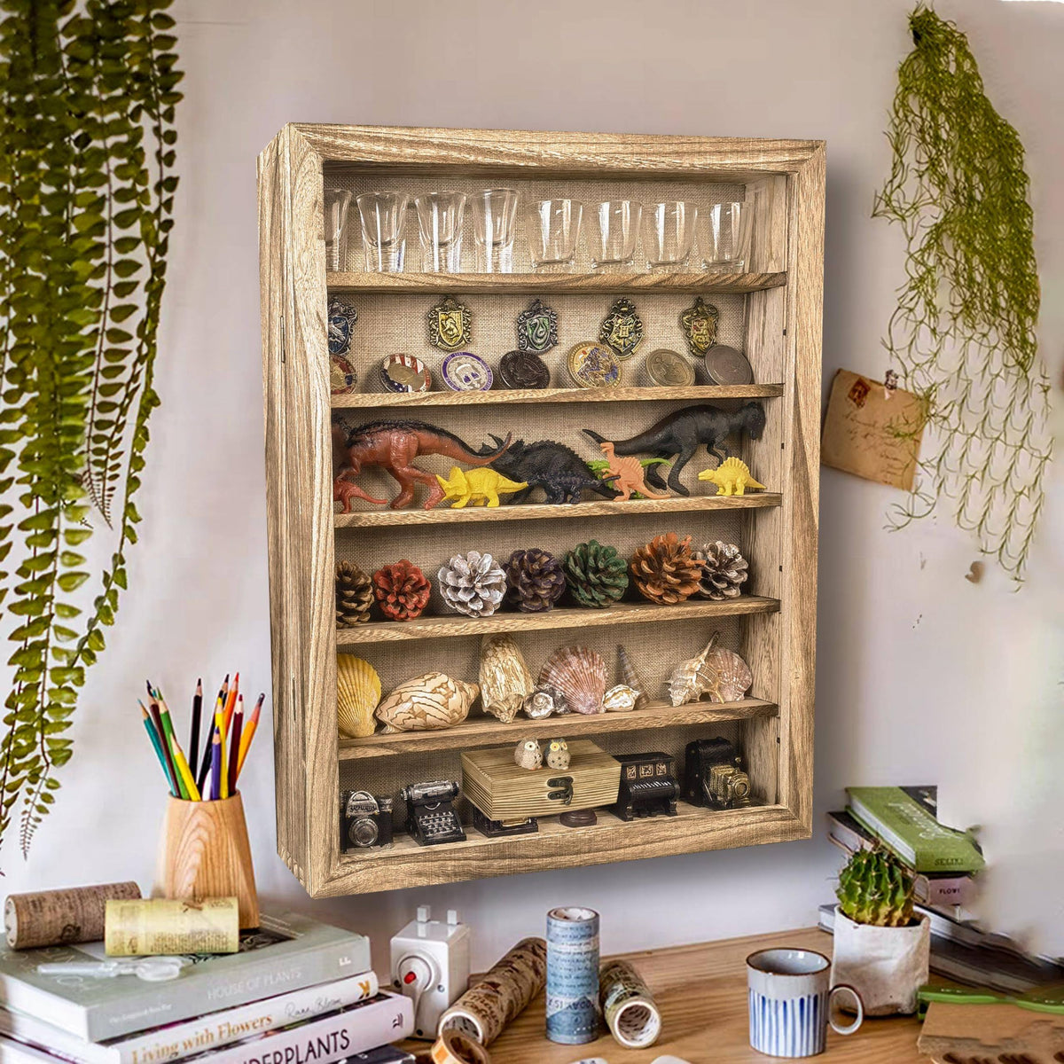 Houstimi Original Wood Shadow Box Frame 16x20 Shadow Box with Shelves 2.6" Interior Depth Memorial Shadow Box with Linen Back for Handicrafts,Picture Frames,Medals,Coins,Pins Collection and More
