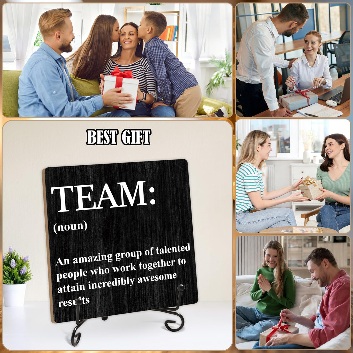 Inspirational Gifts - Team Noun Office Decor, 5.1 x 5.1 Inch Wood Plaque With Stand, Funny Office Desk Decor for Women Men Coworker Boss Team Manager Director (XB03)