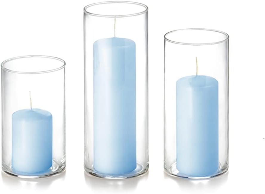 yummi Set of 12 Slim Pillars and Cylinder Vases - Ice Blue