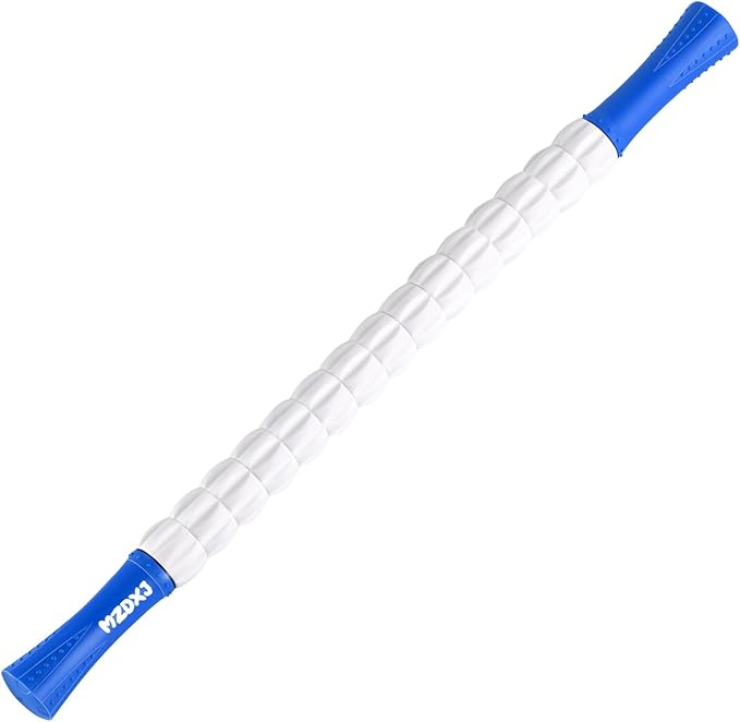 Muscle Roller, Massage Roller Stick for Athletes, Ideal for Relieving Muscle Soreness, Cramping and Tightness in Legs, Arms, Back and Calves (Blue White-24 inch)