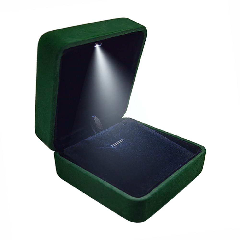 GBYAN Pendant Necklace Box with LED Light, Necklace Gift Box Velvet Jewelry Display Case for Proposal Engagement Wedding and Birthday,Emerald Green