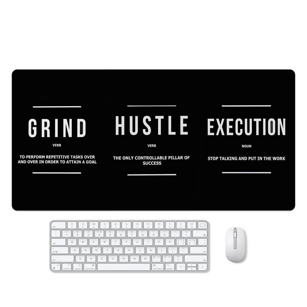 Reateforin Motivational Office Long Mouse Pad Desk Pad Big Mouse Mat Inspirational Black Keyboard Hustle Desktop Entrepreneur Quote Mousepad for Mens Teens Gifts Daily Reminder 31.5"x15.7"