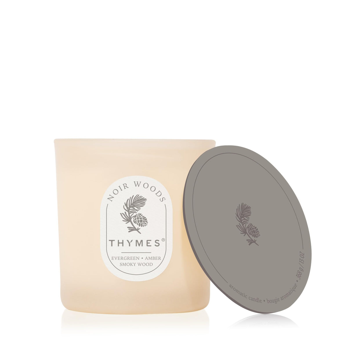 Thymes Noir Woods Scented Candles for Home Decor – Notes of Fresh Evergreen, Smoky Wood & Golden Amber – Luxury Home Fragrance Gifts for Women & Men – (2 Wick Medium Candle, 13oz)