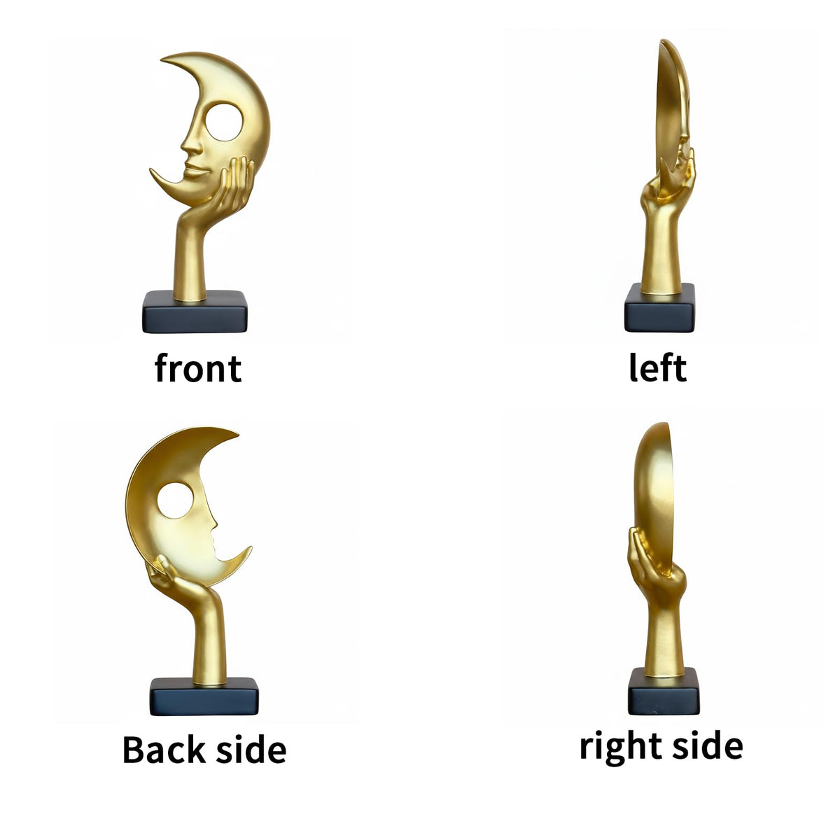 Lodkksg Gold Moon Face Sculpture with Hand, Modern Abstract Art Decor, Black Base