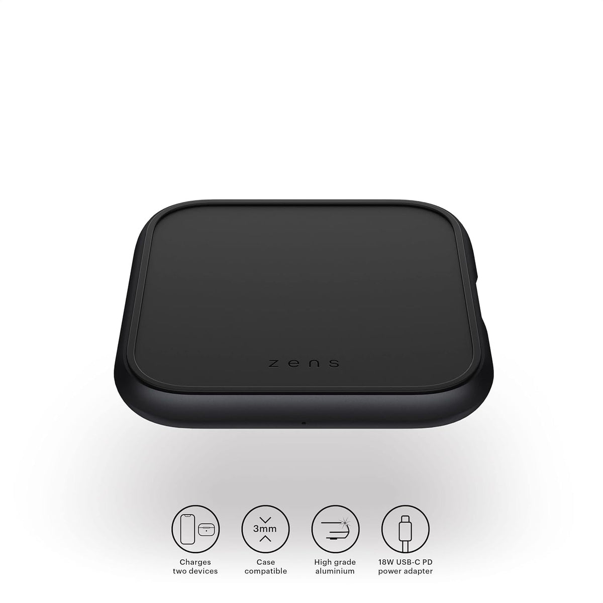 Zens Qi Certified Aluminium Wireless Charging Pad, Supports Fast Wireless Charging up to 10 Watts - Works with All Qi-Enabled Devices