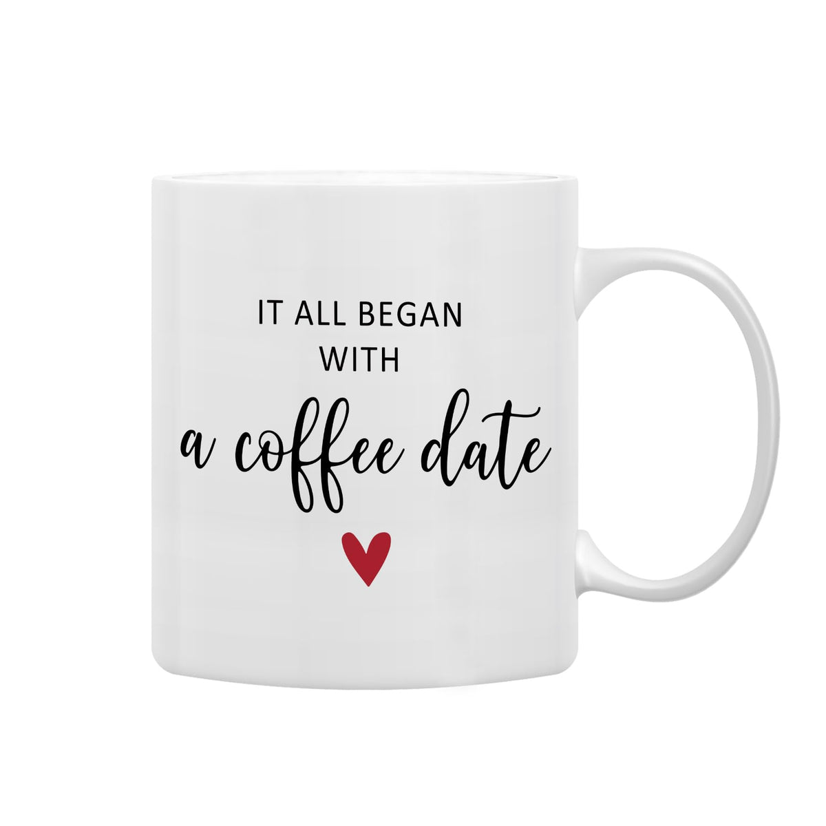 QASHWEY Valentines Day Coffee Mug, Girlfriend Gifts, Couple Gifts, Romantic Gifts for Her Him, Fiance Gifts for Her, Wedding Gifts Coffee Cups Ceramic 11oz, It All Began With a Coffee Date Tea Cup