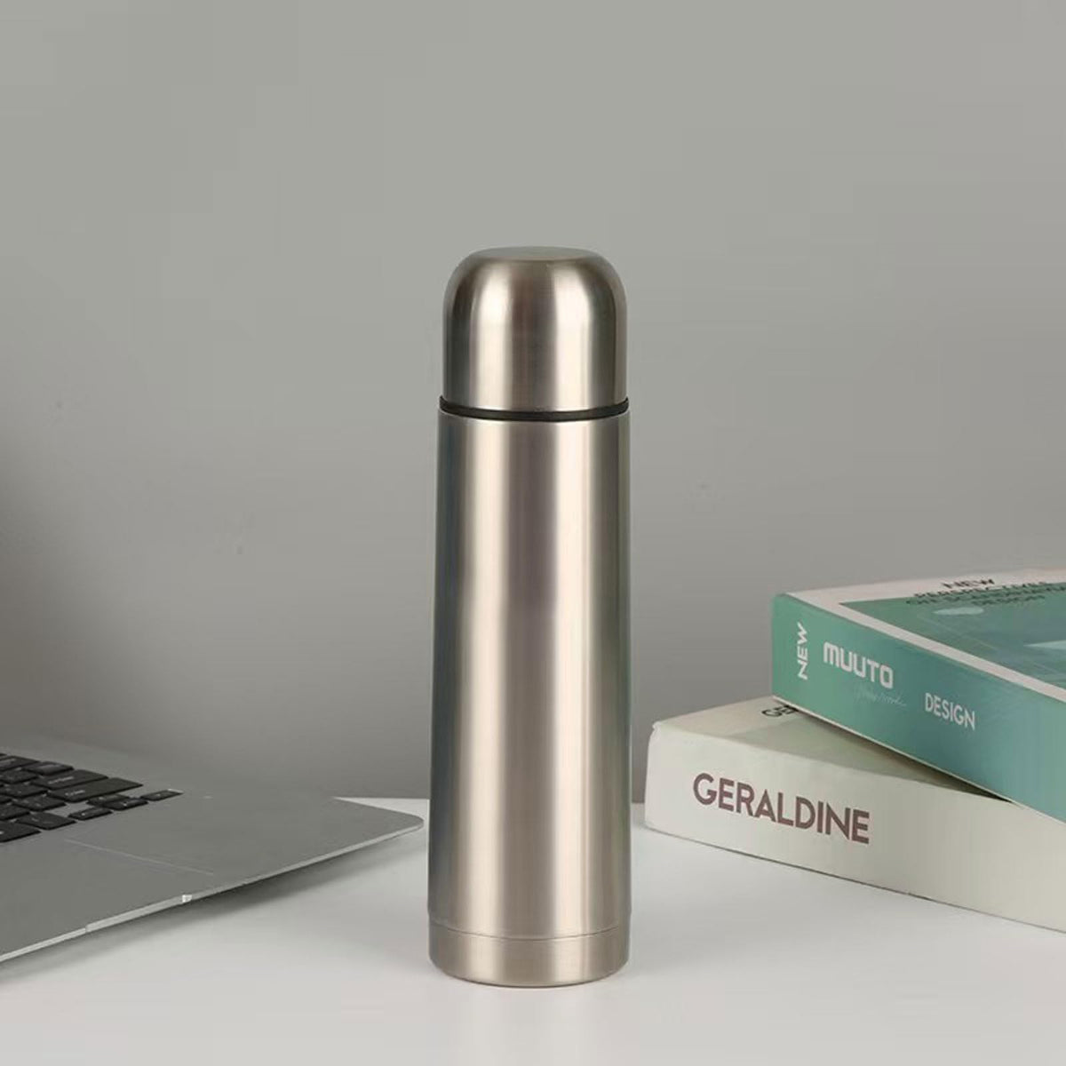 Stainless Steel Thermal Bottle with Cup Vacuum Insulated Bottle for Hot and Cold Drinks Coffee Cup Travel Mug Vacuum Flask for Tea 17Oz/500Ml(Silver)