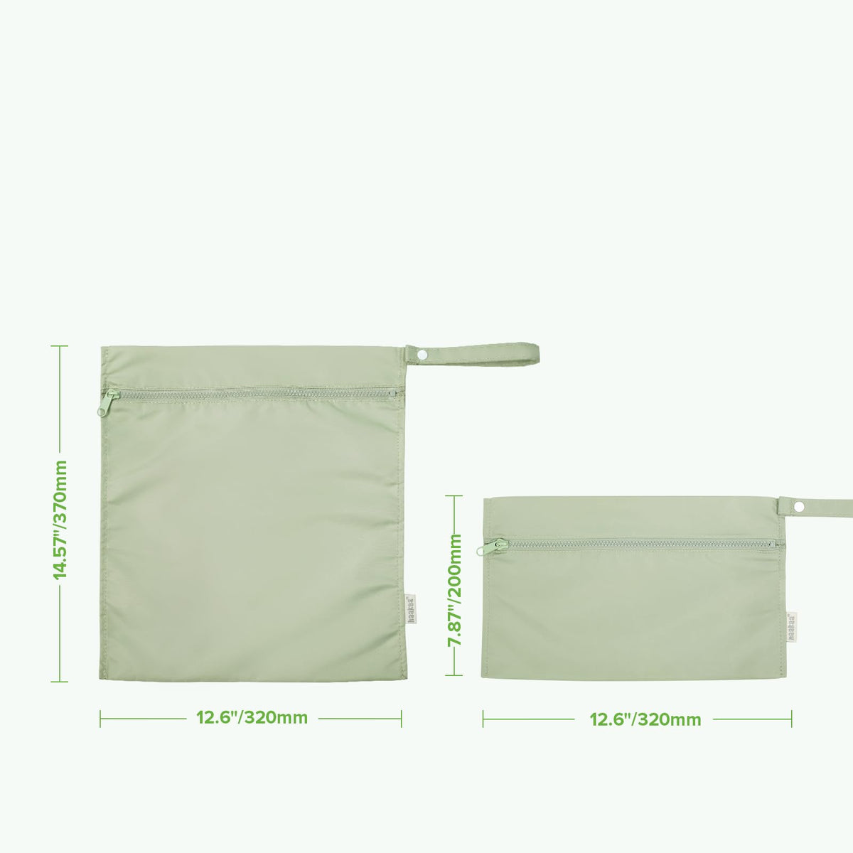 haakaa Waterproof Wet Bags for Baby Wet Dry Bags for Cloth Diaper, Swimsuit & Travel, 2pcs, Grass