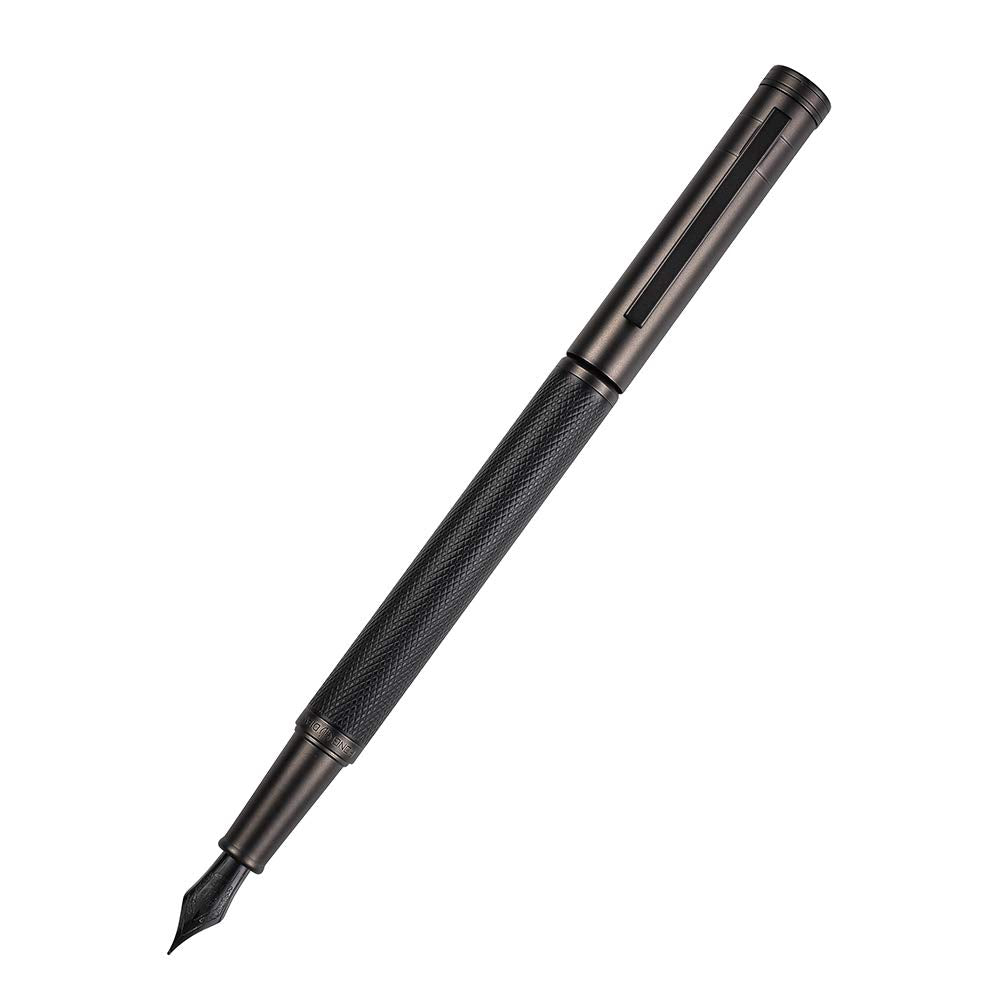 Matte Black Forest Fountain Pen Extra Fine Nib Classic Design with Converter and Metal Pen Box Set by Asvine