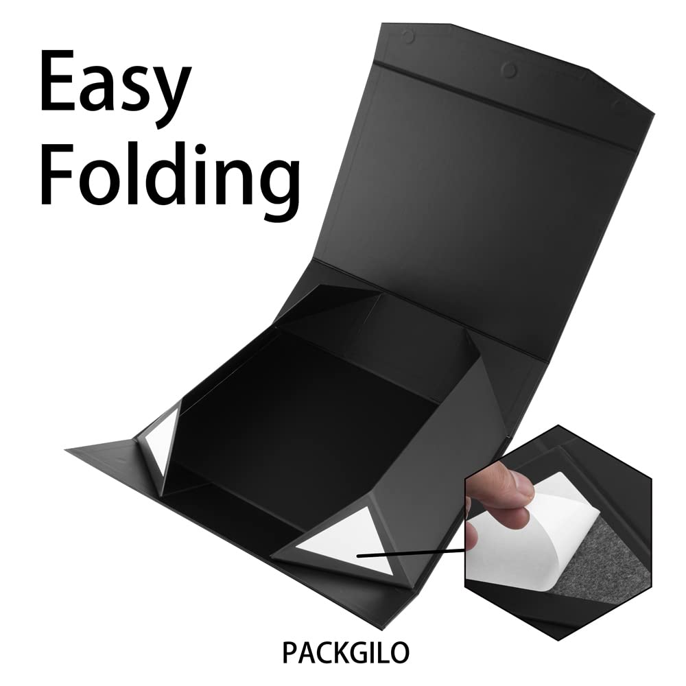 PACKGILO Black Extra Large Gift Box with Lid 4 Pcs 16.5 x 13 x 5.3 Inches, Gift Box large Black Gift Boxes for Presents Clothes Robe Wedding Dress Sweater,Reusable Foldable Bridesmaid Proposal Box（Matte）